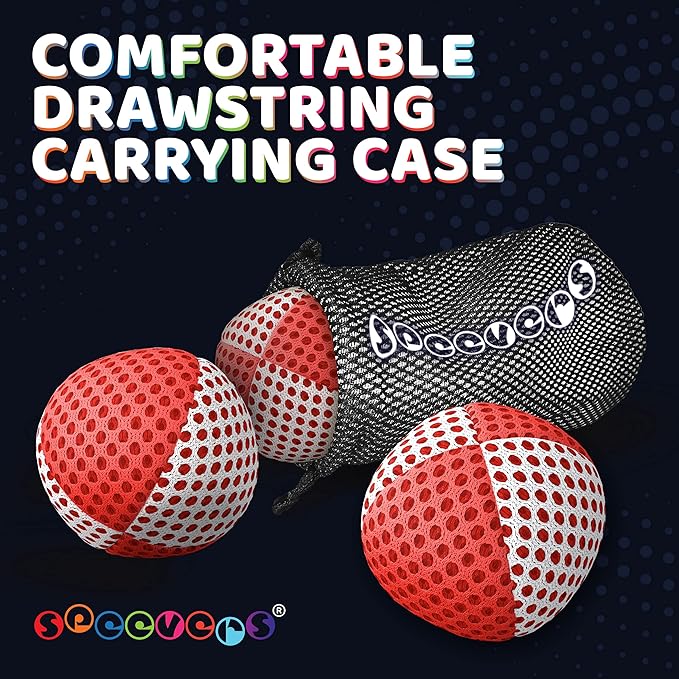 speevers Juggling Balls for Beginners and Professionals Set of 3, 14 Colors Available, 2 Layers of Net and Carry Case, Xballs Juggling Balls (White - Red, 4.2 oz)
