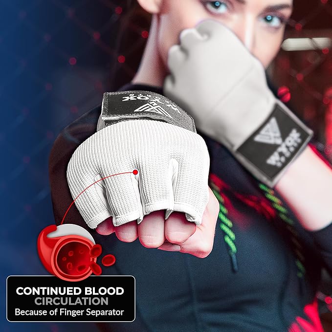 WYOX Gel Boxing Hand Wraps Inner Gloves for Men & Women – 80cm Quick Wrist Strap, Padded Knuckle Support, Fingerless MMA Muay Thai Kickboxing Wraps for Training, Punching & Martial Arts