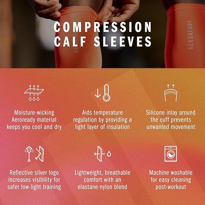 adidas Aeroready Compression Calf Sleeves, Lightweight, Moisture-Wicking Calf Compression Sleeves