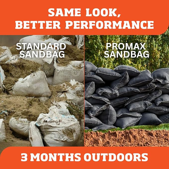 DURASACK Pro Max Heavy Duty Sand Bags for Flooding with 4,000 Hours UV Protection Sandbags for Weight, 100 lbs Capacity, 14x26 in, Black, 50 Count