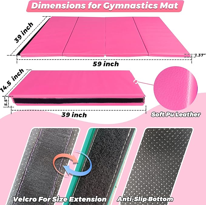 Foldable Gymnastics Bar,5FT Horizontal bar,Adjustable Kids Training bar for Kids Ages 3-15,Kids Gymnastics bar,Triangle Stable Structure-Gym Equipment for Home