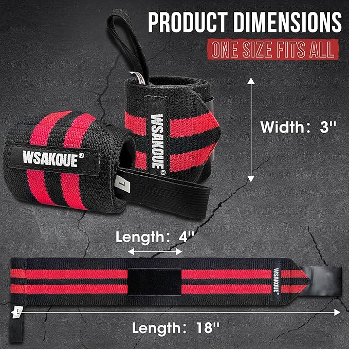 WSAKOUE Weightlifting Wrist Wraps - 18" Professional Wrist Support with Heavy-Duty Thumb Loop for Powerlifting, Bench Press & Strength Training- Adjustable Gym Wrist Straps for Men & Women