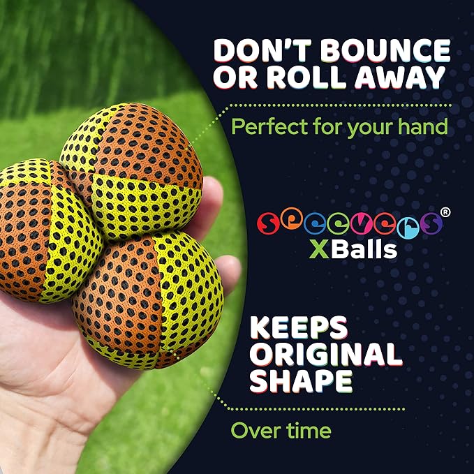 speevers Juggling Balls for Beginners and Professionals Set of 3, 10 Fresh Beautiful Summer Colors Available, 2 Layers of Net and Carry Case, Xballs Juggling Balls (Orange - Yellow, 110g)