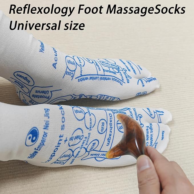 Acupressure Reflexology Socks with 8pcs Amber Massage Tools,Foot Relief and Massage Sticks Acupressure Reflexology Chart Socks with Trigger Points Tools,Women and Men Socks