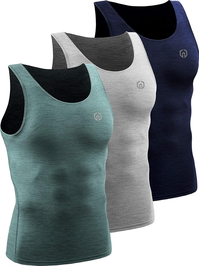 NELEUS Men's 3 Pack Athletic Compression Under Base Layer Sport Tank Top