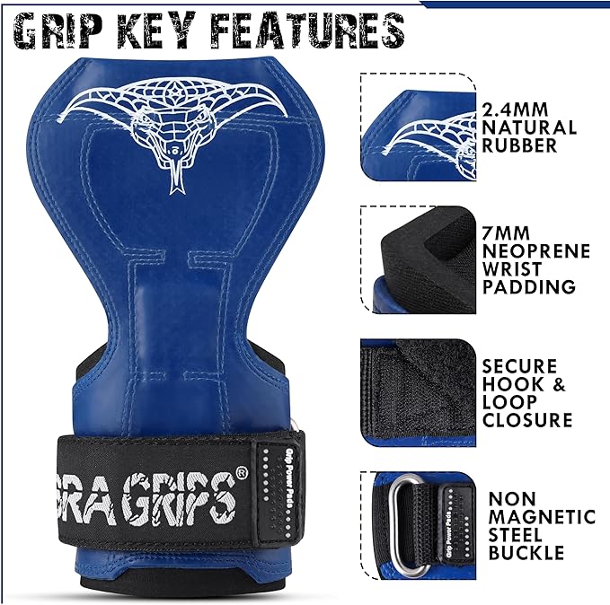 Cobra Grips Weight Lifting Gloves with Adjustable Neoprene Padded Wrist Wraps - Heavy Duty Alternative to Power Lifting Hooks for Deadlifts