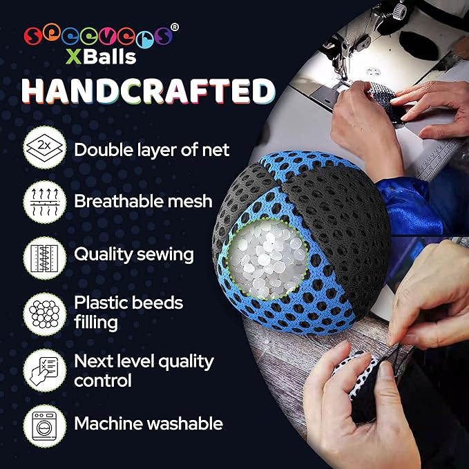 speevers Juggling Balls for Beginners and Professionals Set of 3, 14 Colors Available, 2 Layers of Net and Carry Case, Xballs Juggling Balls (Black - Blue, 4.2 oz)
