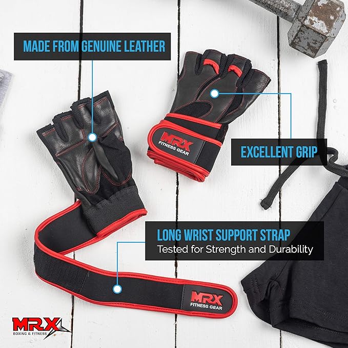 MRX Weight Lifting Pro Level Gloves with 18 Inches Long Wrist Strap Gym Workout Exercise & Fitness in