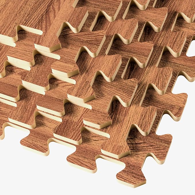 Forest Floor 3/8 Inch Thick Printed Foam Tiles, Premium Wood Grain Interlocking Foam Floor Mats, Anti-Fatigue Flooring – Stylish Flooring Solution