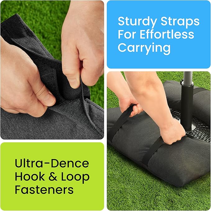 Rhino BaseMate Umbrella Base Weights 4-Pack – Fillable Sand Bags for Umbrella Base & Patio Stand | Durable Weatherproof Sandbag Weights for Outdoor Umbrellas, Arched Design, Holds Up to 49 lbs Each