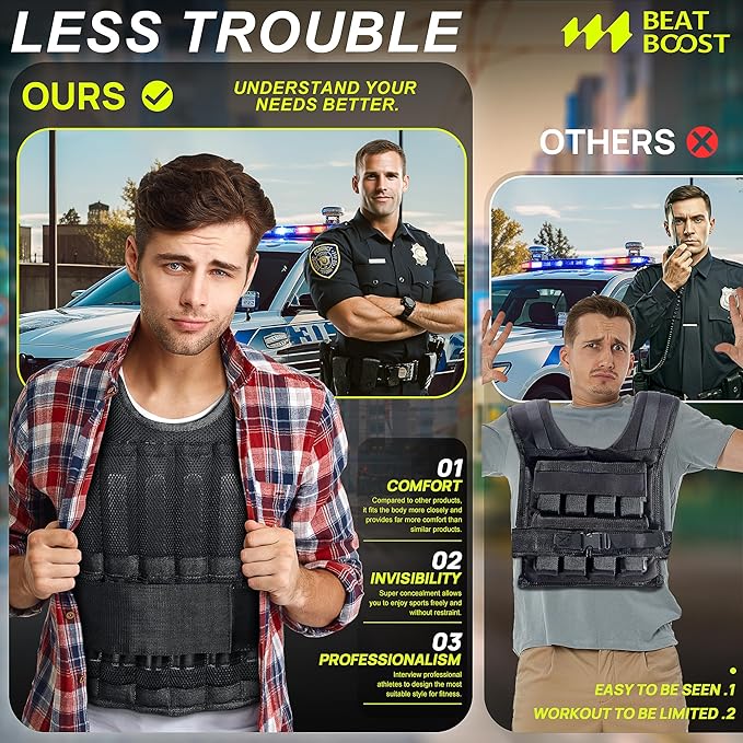 Weighted Vest Men 20lb/30lb/40lb/50lb/60lb Adjustable Weight Vest with Steel Plates Weights for Walking Strength Training Running Workout