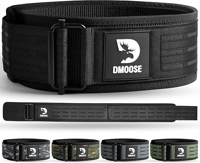 DMoose Weight Lifting Belt - Auto Locking Gym Belt for Olympic Training, WOD, Cross Training for Men and Women - 4" Nylon Workout belt with Adjustable Buckle - Provides Lumbar Support and Stability