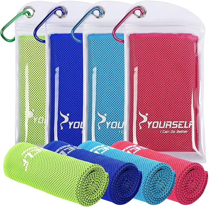 SYOURSELF Cooling Towels for Neck and Face, 4 Pack 40" x 12" Cooling Towel for Hot Weather, Soft Breathable Instant Cool Chilly Pad for Sports Golf Yoga Gym Athletes Camping Ice Towels