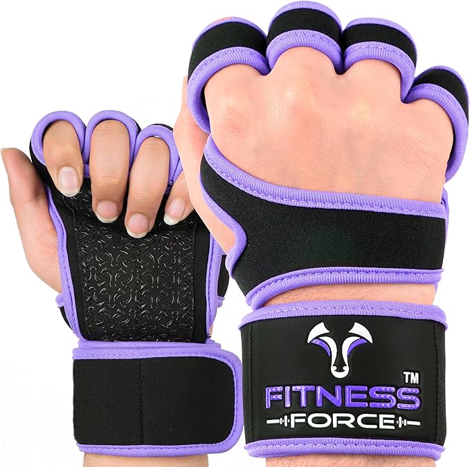 FITNESS FORCE Ventilated Weightlifting Gloves Workout Gloves for Men & Women with Built-in Wrist Wraps Fingerless Gym Gloves for Men Perfect for Exercise Fitness, Weight Lifting, Cross Training