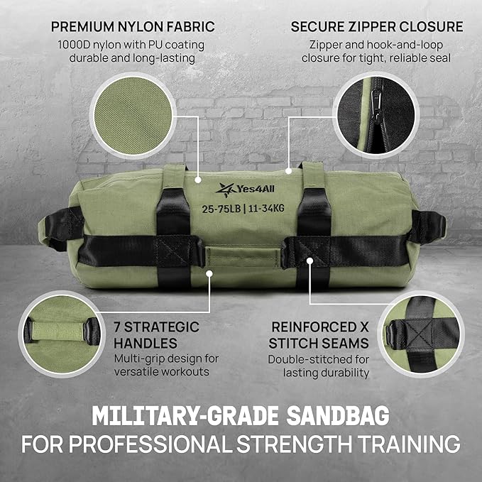 Yes4All Sandbags for Working Out, Adjustable Sand Bags for Weight Training with Handles, Multiple Colors & Sizes 5-200lbs