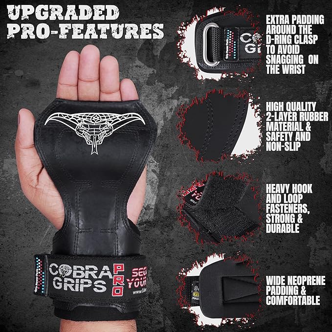 Cobra Grips Weight Lifting Gloves with Adjustable Neoprene Padded Wrist Wraps - Heavy Duty Alternative to Power Lifting Hooks for Deadlifts