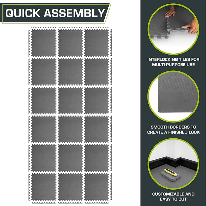 ProsourceFit Weaved Pattern Extra Thick Exercise Puzzle Mat 1-inch, EVA Foam Interlocking Tiles for Protective, Cushioned Flooring for Home and Gym Equipment; Grey, 72 SQ FT, 18 Tiles