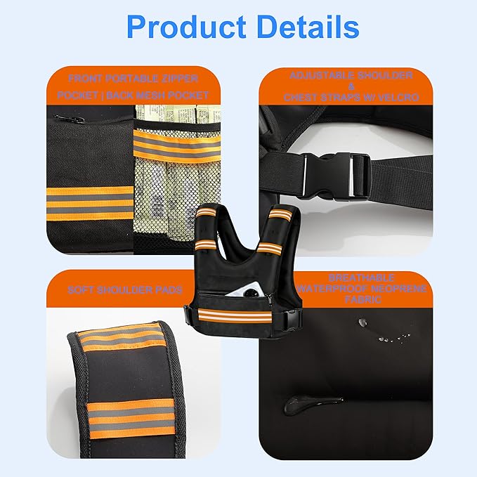 Weighted Vests for Women Men,8/12/16/20/25lb with Adjustable Straps, Reflective Stripe & Storage Pockets - Ideal for Running, Fitness Training