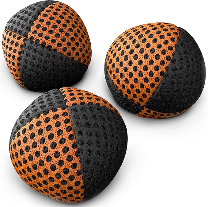 speevers Juggling Balls for Beginners and Professionals Set of 3, 14 Colors Available, 2 Layers of Net and Carry Case, Xballs Juggling Balls (Black - Orange, 4.2 oz)