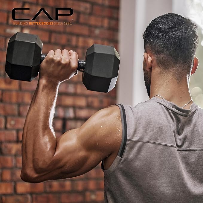 CAP Barbell 150 LB Coated Hex Dumbbell Weight Set with Vertical Rack | Multiple Options