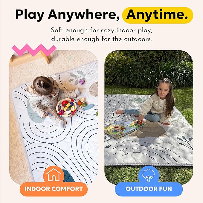 Miotetto Baby Mat for Floor, 73" x 73" Playpen Mat, Thick Soft Foam Padding Baby Play Mat, Portable Quilted playmat - Washable Baby Floor Play mat, Non-Slip Play Mat for Babies & Toddlers