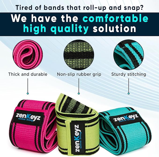 Resistance Fabric Booty Bands- 3 Working Out Hip Stretch Bands for Legs, Butt, Glutes- Exercise Loop Band for Workout, Stretching, Warm-Up, Strength Training, Squats, Build Glute & Muscle, Women & Men