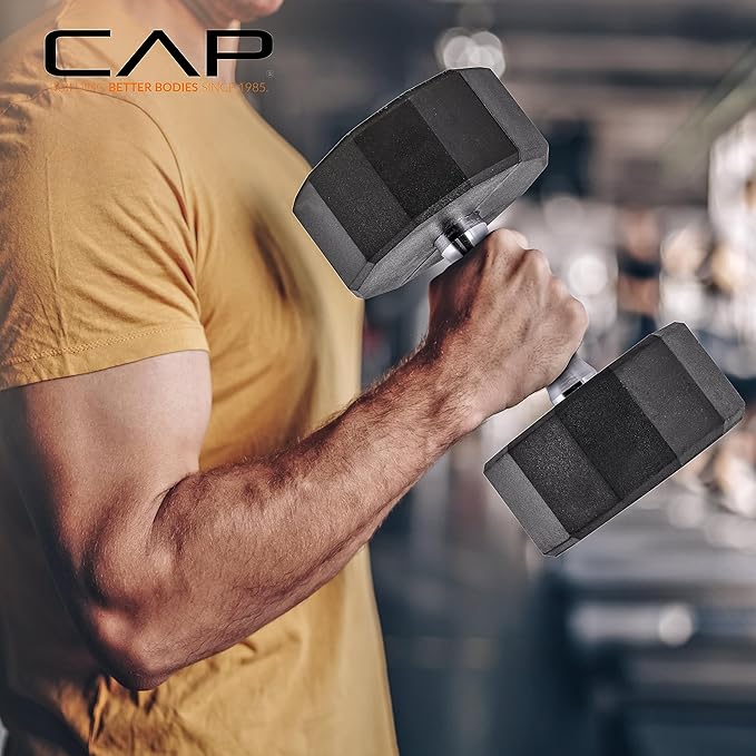 CAP Barbell 150 LB Coated Hex Dumbbell Weight Set with Vertical Rack | Multiple Options