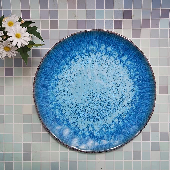 Melamine Dinner Plate Plastic Bread Butter Plates Set of 6 Pcs 11 inch Lightweight Shatter Proof Chip Resistant Dishwasher Safe Not Microware Not Oven(Light Blue)