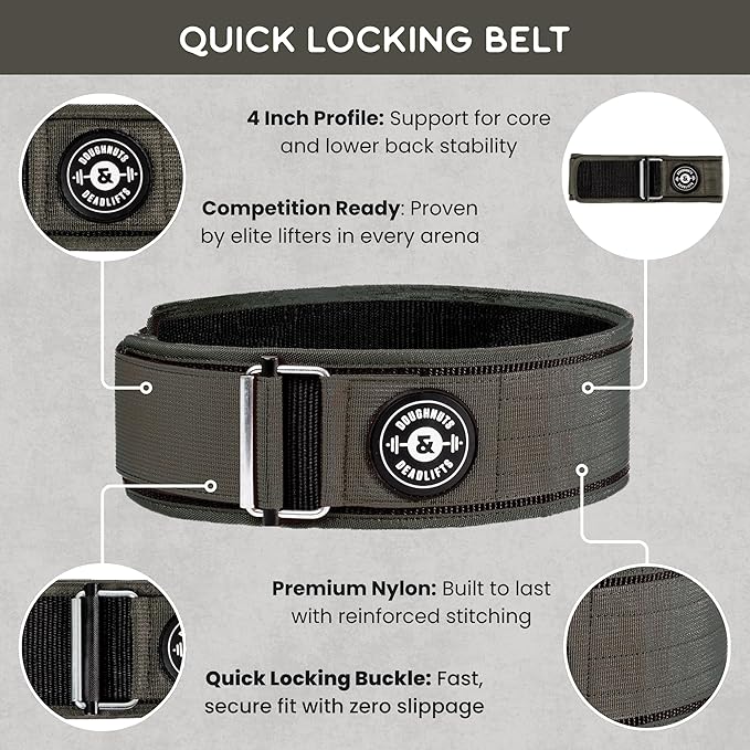 Weight Lifting Belt for Squats, Weightlifting Belt for Deadlifts - 4in Back Support for Bodybuilding | Powerlifting, Locking Metal Buckle, Weight Lifting Belts for Men - Quick Locking