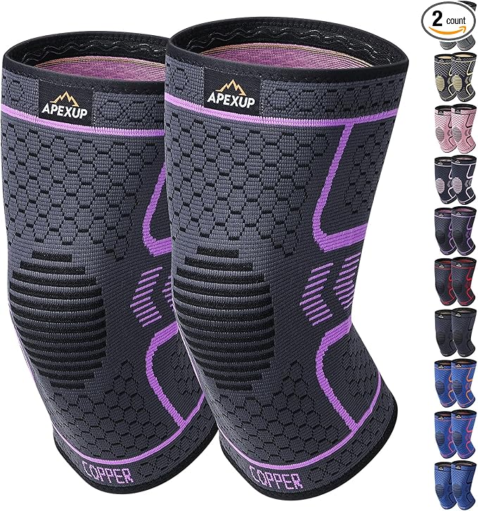 APEXUP Compression Knee Brace for Women, Copper Compression Sleeve for Knee Support, Arthritis Pain Relief, Meniscus Tear, ACL, Running