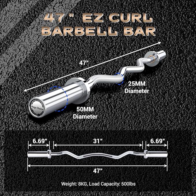 GaveeLife Olympic Barbell Bar for Weightlifting - 7FT Heavy Duty (1500LB/700LB), 4FT Short (500LB), 4FT EZ Curl Bar - Weight Bar Fit 2” Standard Weights - Home Gym Strength Training
