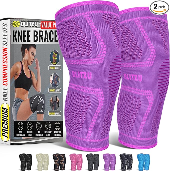 Knee Brace for Meniscus Tear 2 Pack, Knee Compression Sleeve for Men and Women, Knee Support for Arthritis, Swelling, Inflammation, ACL, Pain Relief, Running, Workout, Sports and Recovery Purple XL