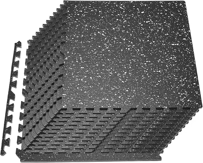 VEVOR 0.56Inch 96sq.ft 24 Tiles Gym Flooring for Home Gym, Rubber Top with High Density EVA Foam, 24 x 24In Gym Floor Exercise Equipment Mats, Interlocking Gym Mats, Puzzle Workout Mats, Black & White