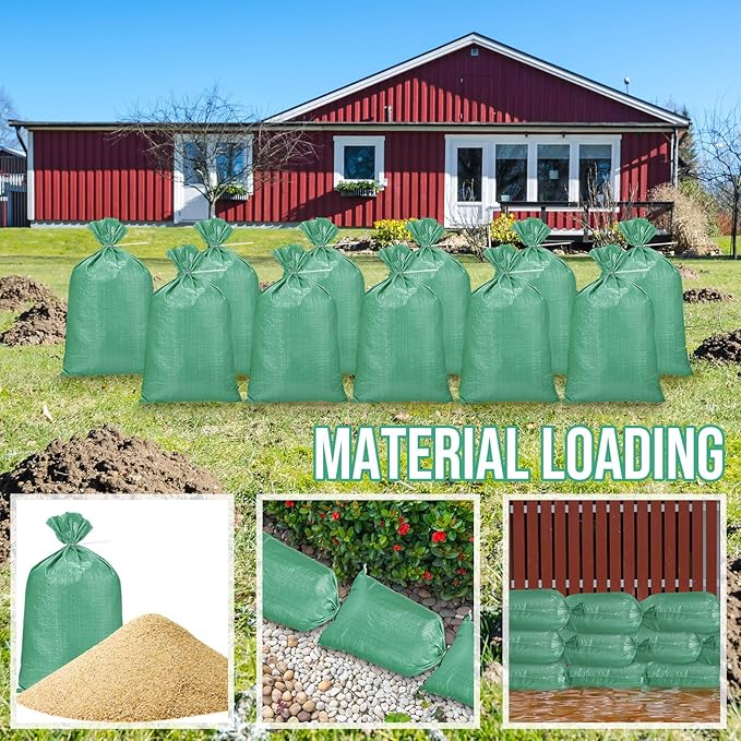 50 Pcs Sand Bags for Flooding Sandbags Empty Poly Sandbags 18"x29" Heavy Duty Woven Sand Bag Sacks 100lb with Cable Zip Ties for Flood Protection Erosion Control Hurricane Barrier(Green)