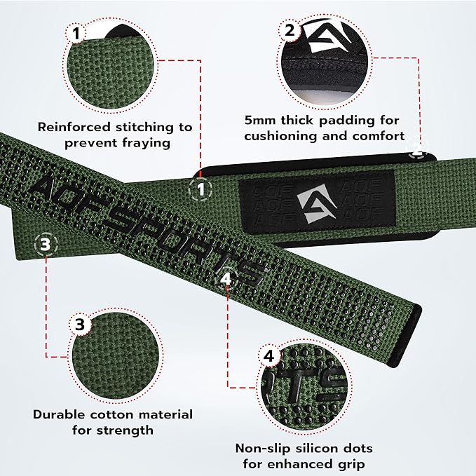 AQF Lifting Wrist Straps for Weightlifting, Powerlifting & Deadlifts – 23” Neoprene Padded Cotton Straps for Strength Training & Gym Workouts - Maximum Grip Support for Men & Women