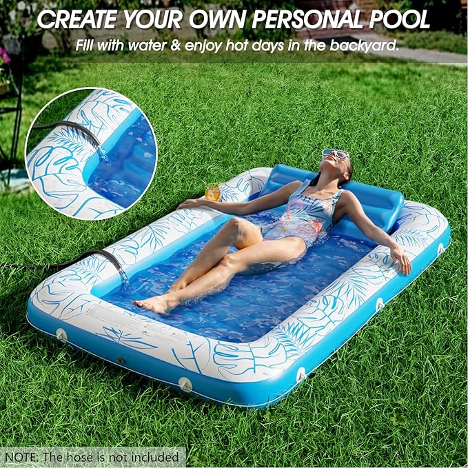 Inflatable Tanning Pool Lounger Float - Jasonwell 4 in 1 Sun Tan Tub Sunbathing Pool Lounge Raft Floatie Toys Water Filled Tanning Bed Mat Pad for Adult Blow Up Kiddie Pool Kids Ball Pit Pool (L)