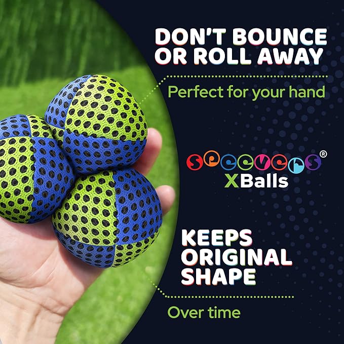 speevers Juggling Balls for Beginners and Professionals Set of 3, 14 Colors Available, 2 Layers of Net and Carry Case, Xballs Juggling Balls (Blue - Yellow, 4.2 oz)