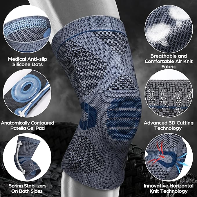 NEENCA Professional Knee Brace for Pain Relief, Medical Knee Compression Sleeve, Knee Support with Horizontal Knit Tech for Meniscus Tear, ACL, Arthritis, Joint Pain, Runner, Workout