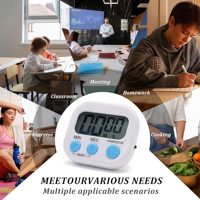 6 Pack Multi-Function Electronic Timer - Kitchen Timer,Magnetic Digital Timers,Big LCD Display, ON/Off Switch,Extensively Use in Cooking,Gym, Meeting, Classroom,Kitchen,Study,Work,Outdoor Activities