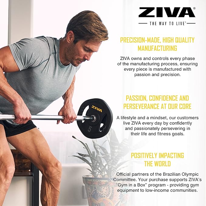 ZIVA Studio Barbell Weight Set – Adjustable Home Gym Kit with Standard Rubber Urethane Plates, 5' Chrome Bar (1.18" diam) & Collars | 2 Full Set Options – Extra Plates Not Included