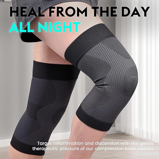 KEKING Orthopedic Brace for Tendinitis, Arthritis, ACL, MCL, Injury Recovery, Meniscus Tear, Knee Pain, Aching Knees, Patellar Tendonitis and Arthritis, Knee Compression Sleeves 2 Pack, Black XXL