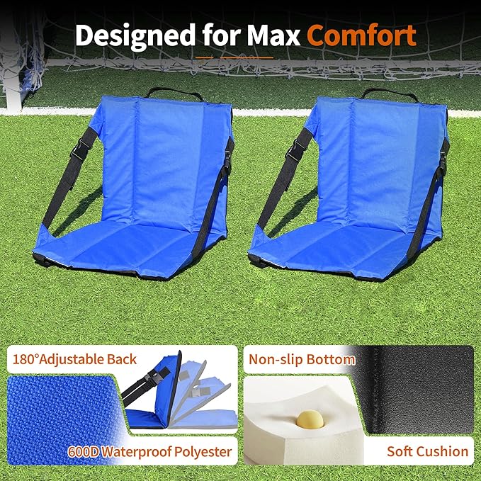2PCS Portable Stadium Seat Cushion for Bleachers,Folding Lightweight Seat with Backrest,Adjustable Straps,Ideal for Camping,Hiking,Sports Events,Outdoor Concerts