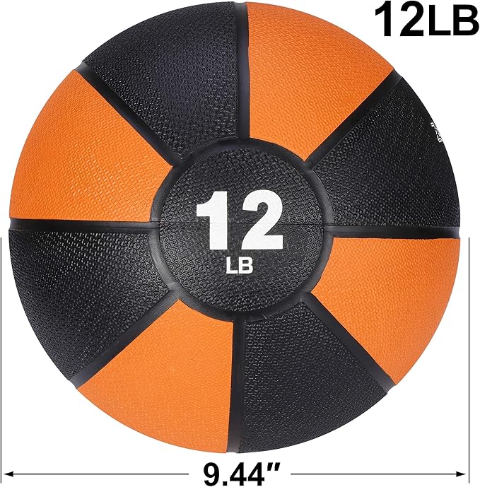 ZENY Fitness Medicine Ball 12lb, Weighted Exercise Ball with Textured Grip Fitness Core Strength Training Rubber Ball Home Gym Workout Equipment