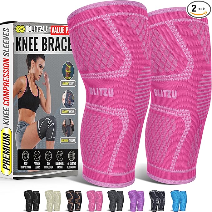 Knee Brace for Meniscus Tear 2 Pack, Knee Compression Sleeve for Men and Women, Knee Support for Arthritis, Swelling, Inflammation, ACL, Pain Relief, Running, Workout, Sports and Recovery Pink L