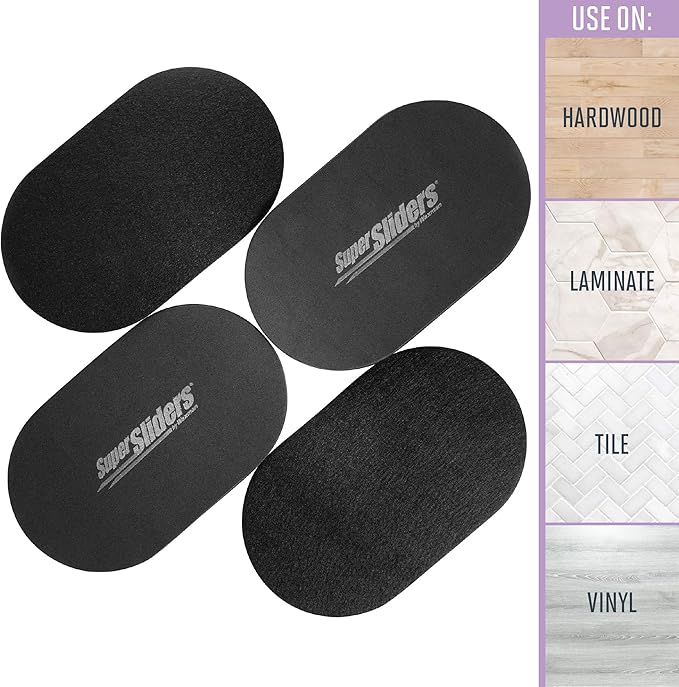 Super Sliders 5-3/4" x 9-1/2" XL Oval Reusable Felt Furniture Sliders for Hard Surfaces, Anti-Slip Protective Furniture Moving Pads for Beds, Sofas, Dressers, Set of 4, Black
