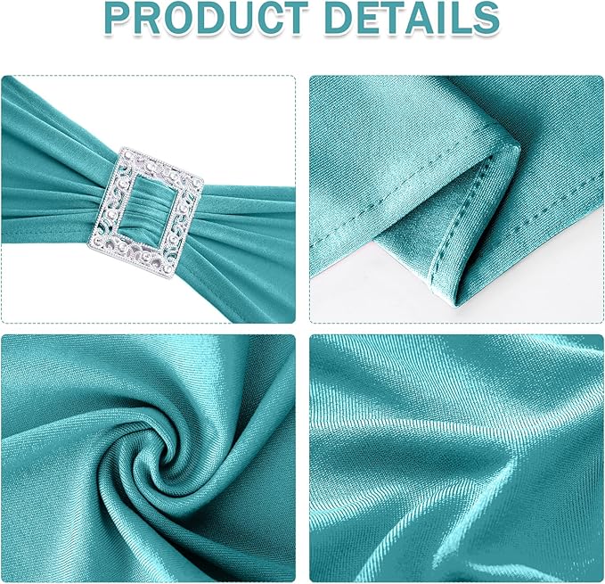 Joccun 60 PCS Spandex Chair Sashes Bows Stretch Chair Cover Band with Buckle Slider Universal Elastic Chair Ties for Wedding Banquet Party Event Decoration (Turquoise)