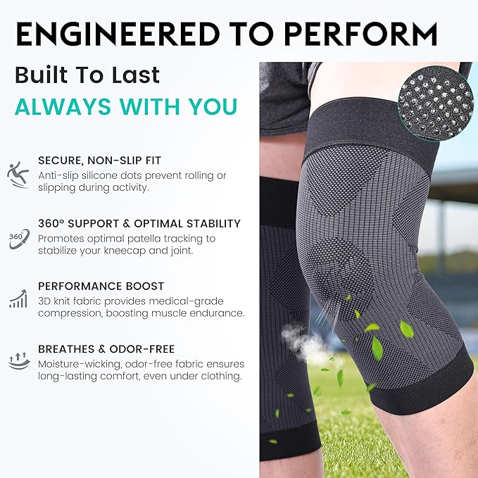 KEKING Orthopedic Brace for Tendinitis, Arthritis, ACL, MCL, Injury Recovery, Meniscus Tear, Knee Pain, Aching Knees, Patellar Tendonitis and Arthritis, Knee Compression Sleeves 2 Pack, Black S
