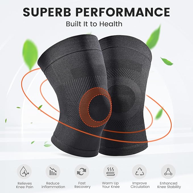 Knee Compression Sleeves, 1 Pair, Can Be Worn Under Pants, 20-30mmHg Strong Support Knee Brace for Unisex, Knee Support for Meniscus Tear, Arthritis, Pain Relief, Injury Recovery, Daily Wear, Black XL