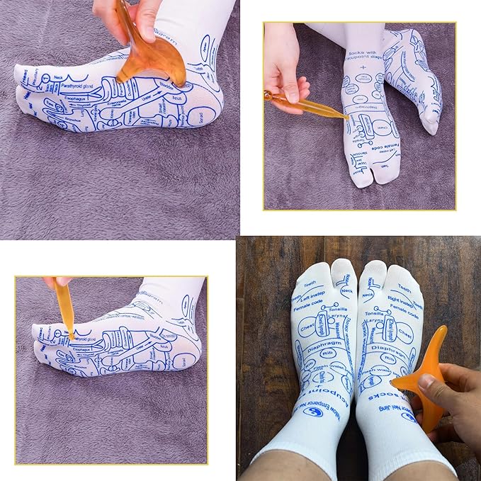 Acupressure Reflexology Socks with Trigger Point Massage Tool,Reflexology Socks Set,Foot Relief and Acupressure Reflexology Foot Massage Socks, White