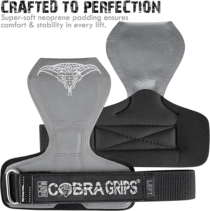 Cobra Grips Weight Lifting Gloves with Adjustable Neoprene Padded Wrist Wraps - Heavy Duty Alternative to Power Lifting Hooks for Deadlifts